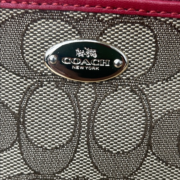 Coach Signature Brown and Red Wristlet - Picture 2 of 12